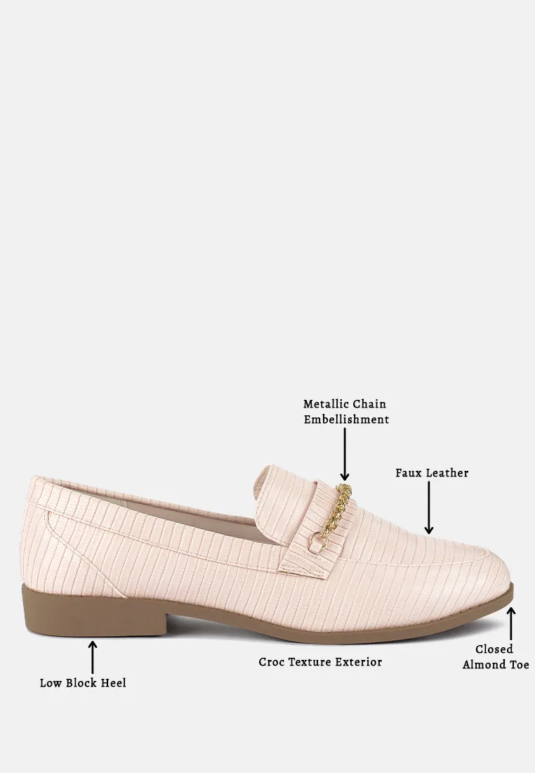Vouse Low Block Loafers Adorned With Golden Chain By Ruw