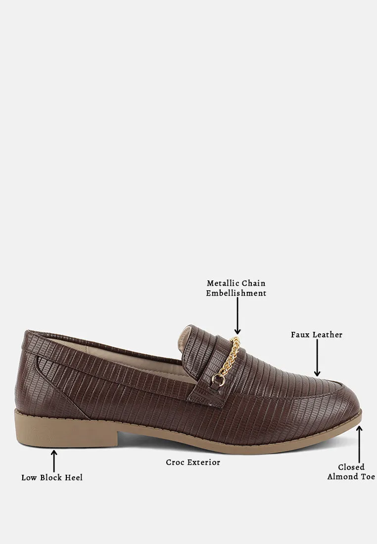 Vouse Low Block Loafers Adorned With Golden Chain By Ruw