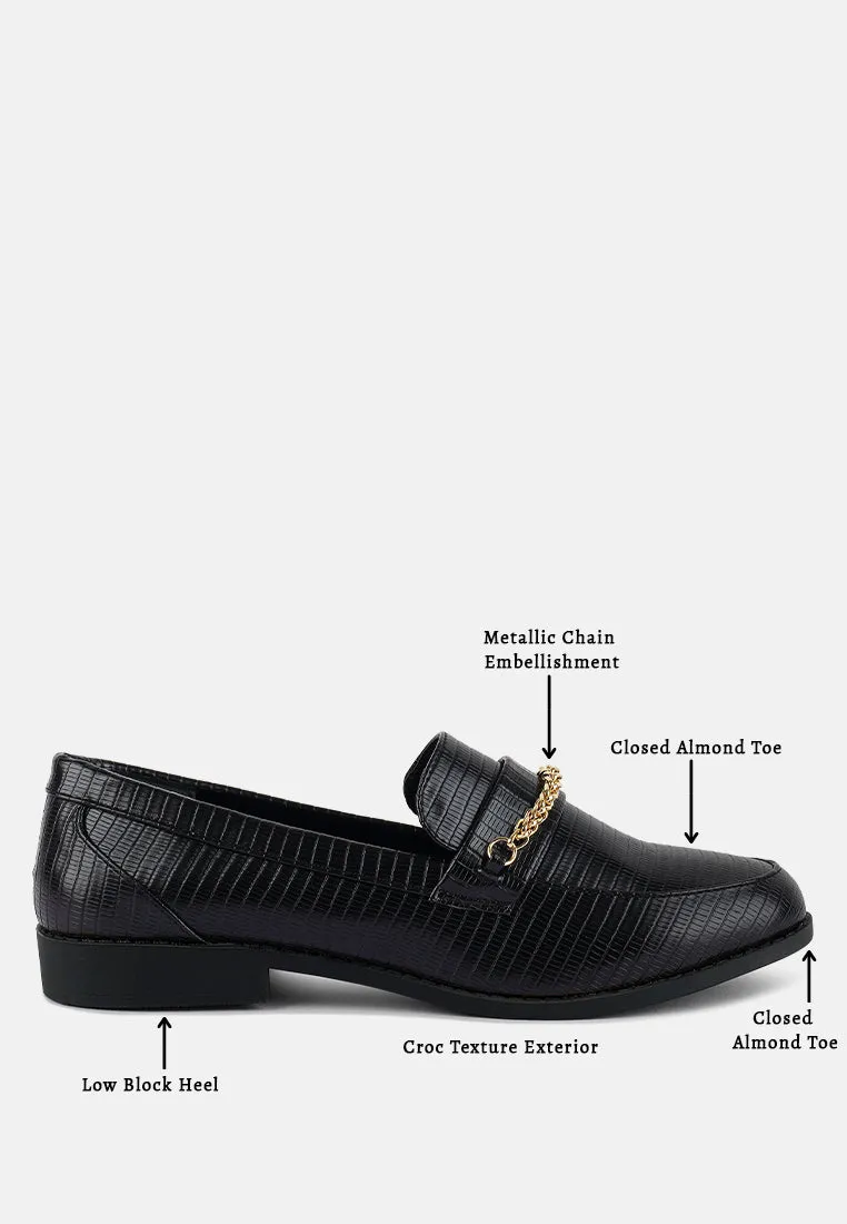 Vouse Low Block Loafers Adorned With Golden Chain By Ruw