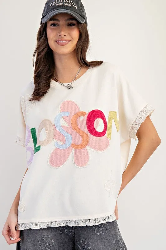 Washed Lace Mix Patch Terry Knit Top