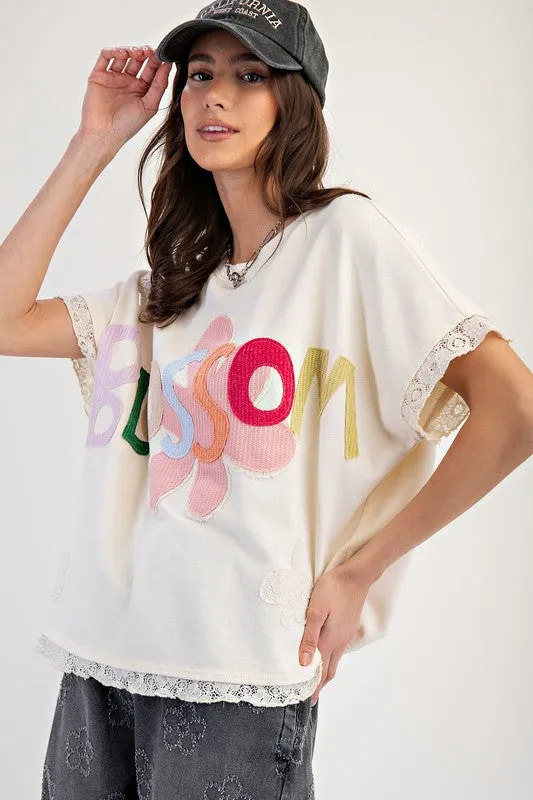 Washed Lace Mix Patch Terry Knit Top