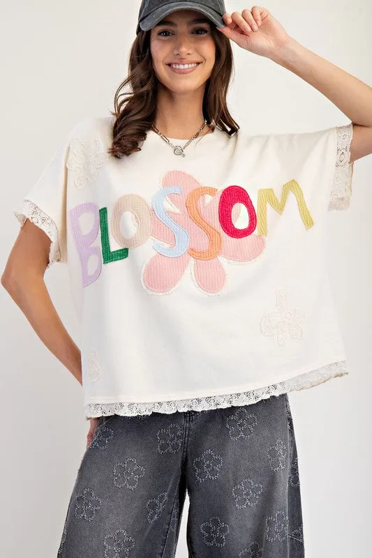 Washed Lace Mix Patch Terry Knit Top