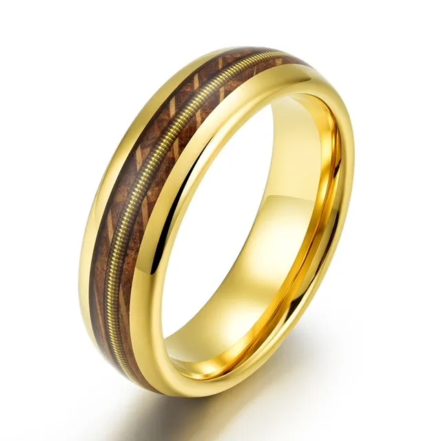 Whiskey Strings - Whiskey Barrel Guitar String Yellow Tungsten- Women's Wedding Band 4MM