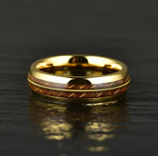 Whiskey Strings - Whiskey Barrel Guitar String Yellow Tungsten- Women's Wedding Band 4MM