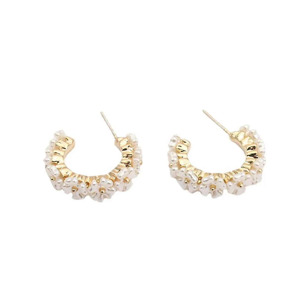 White Acrylic & 18K Gold-Plated Flower Cluster Huggie Earrings