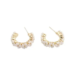 White Acrylic & 18K Gold-Plated Flower Cluster Huggie Earrings