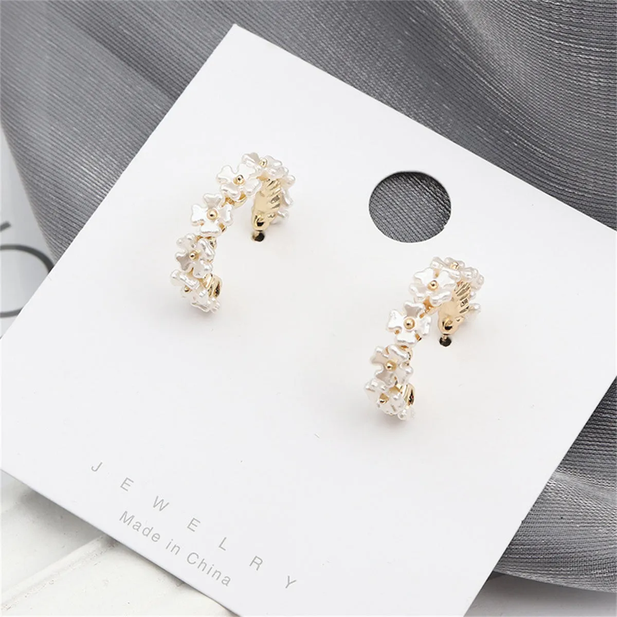 White Acrylic & 18K Gold-Plated Flower Cluster Huggie Earrings