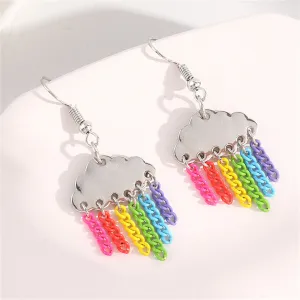 White & Pink Rainbow Cloud Chain Drop Earrings
