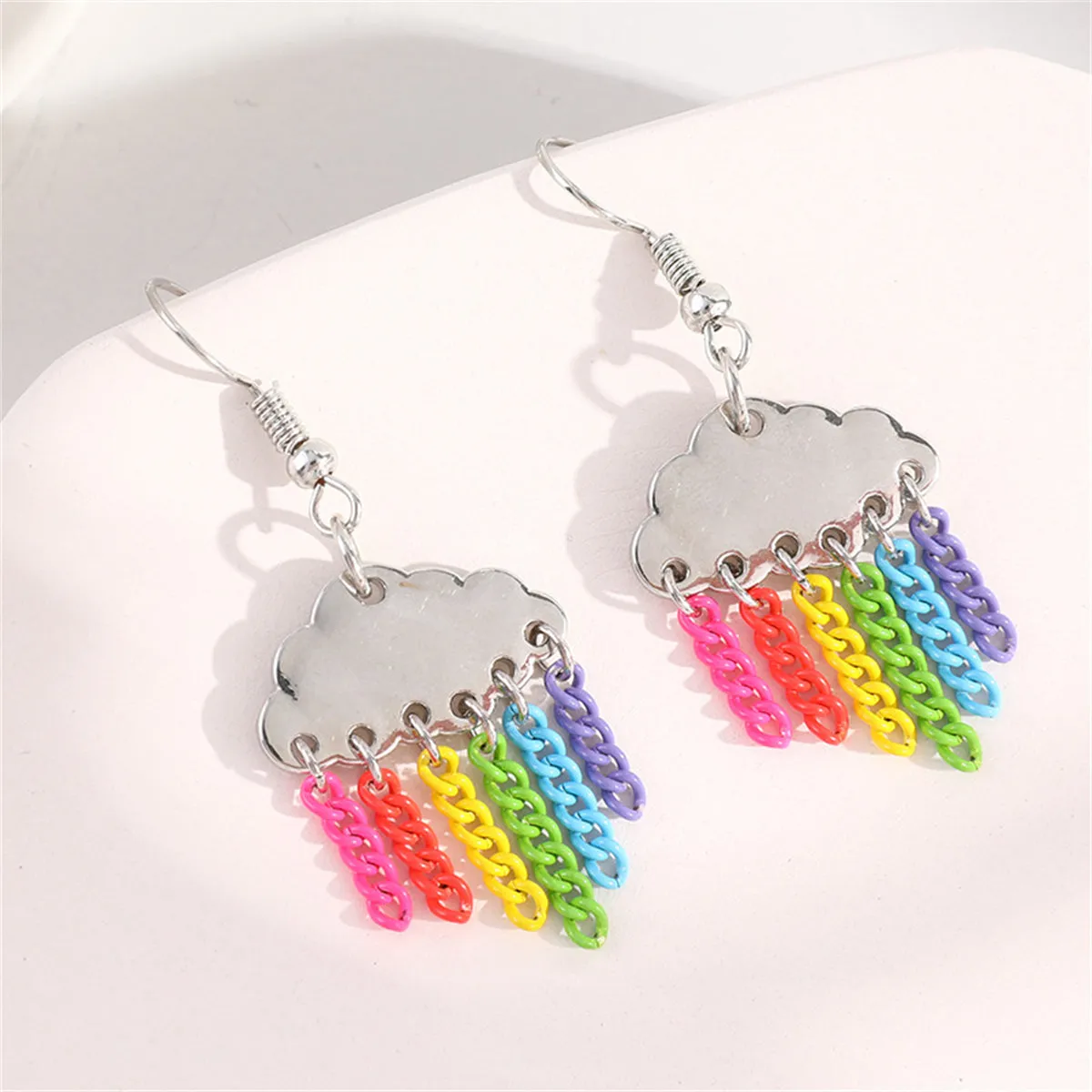 White & Pink Rainbow Cloud Chain Drop Earrings