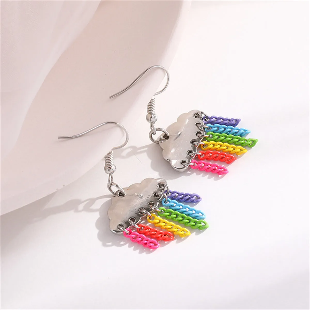 White & Pink Rainbow Cloud Chain Drop Earrings