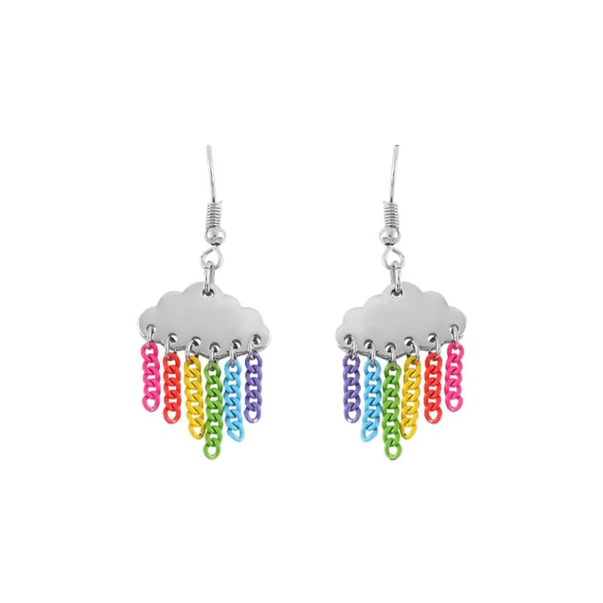 White & Pink Rainbow Cloud Chain Drop Earrings