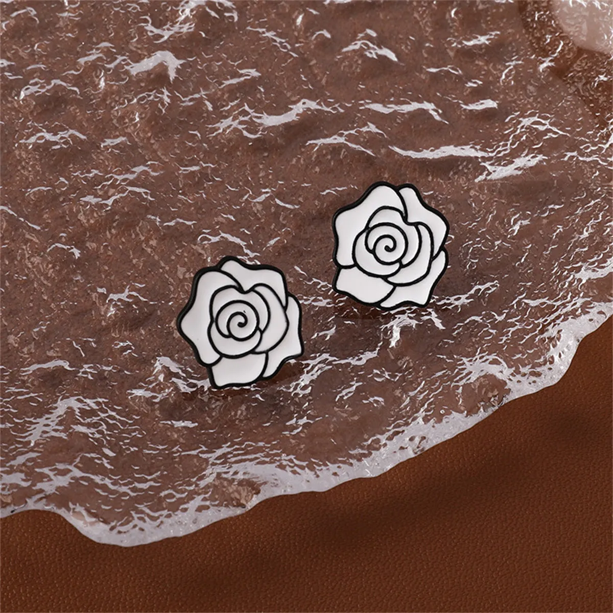 White & Silver-Plated Camellia Stud Earrings