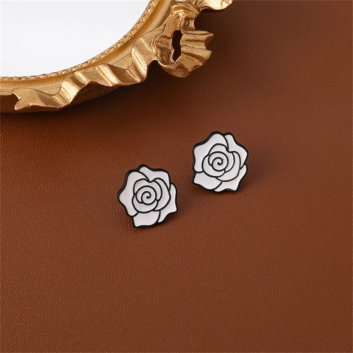 White & Silver-Plated Camellia Stud Earrings