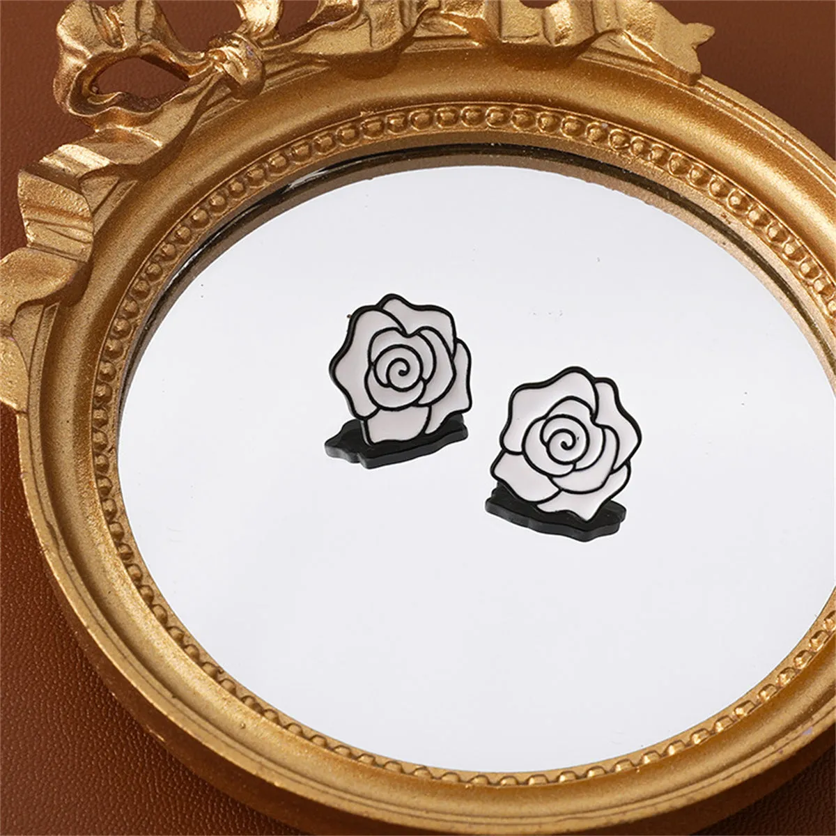 White & Silver-Plated Camellia Stud Earrings