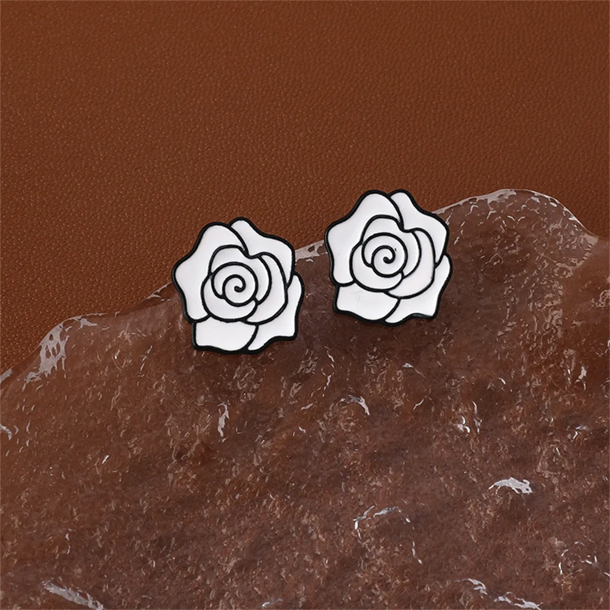 White & Silver-Plated Camellia Stud Earrings