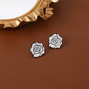 White & Silver-Plated Camellia Stud Earrings