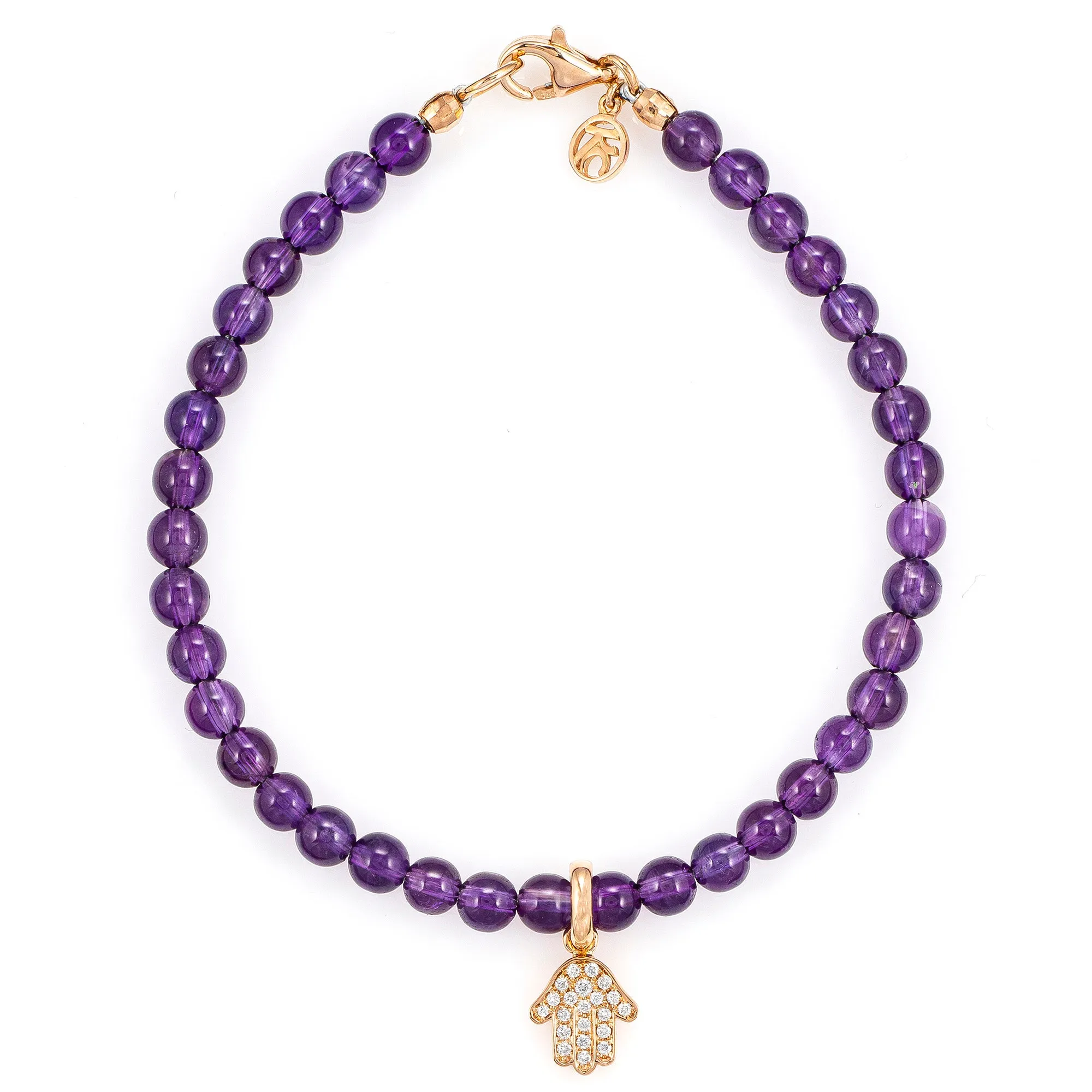 White Diamond Dangling Baby Hamsa with Small Amethyst Beads