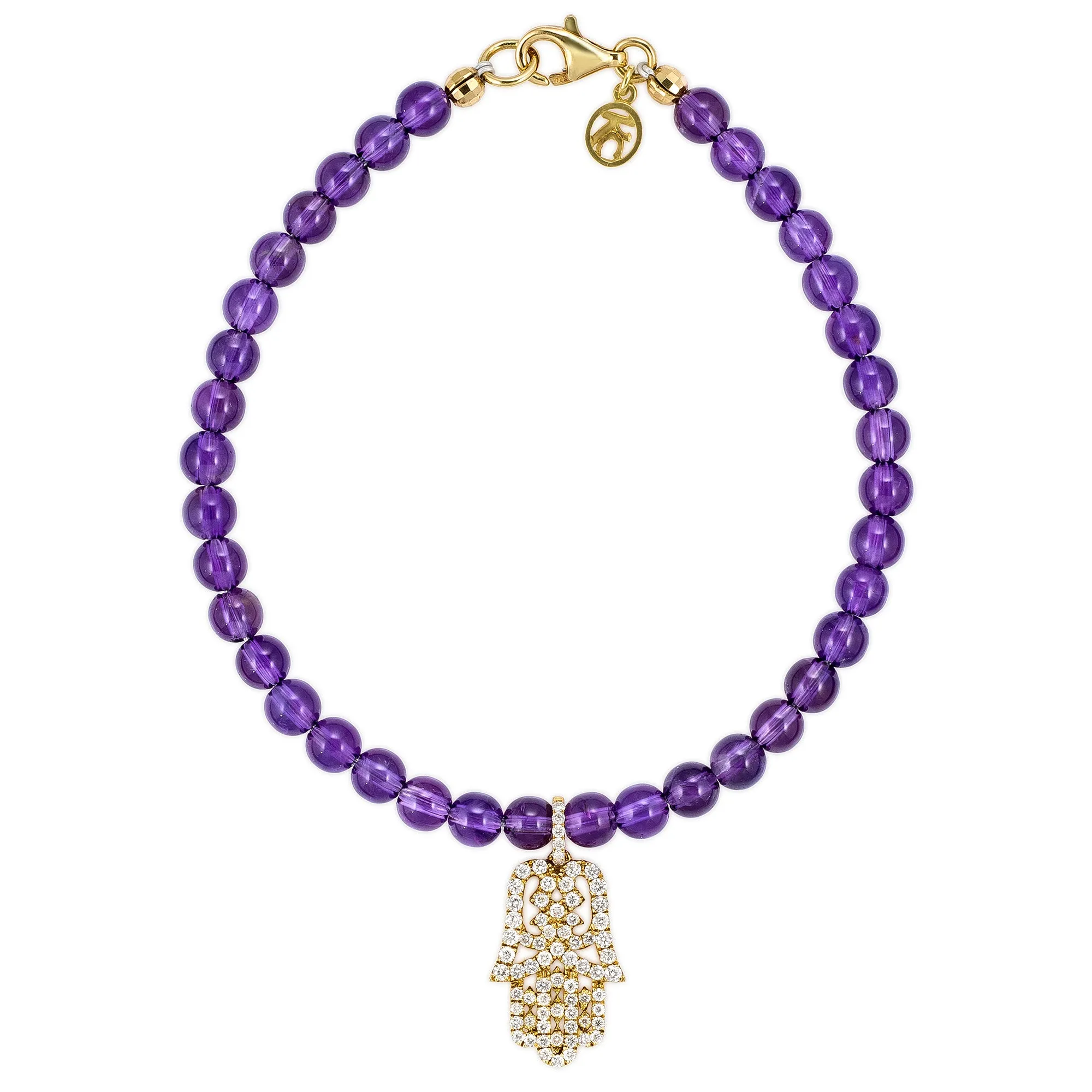 White Diamond Small Oriental Hamsa with Small Amethyst Beads
