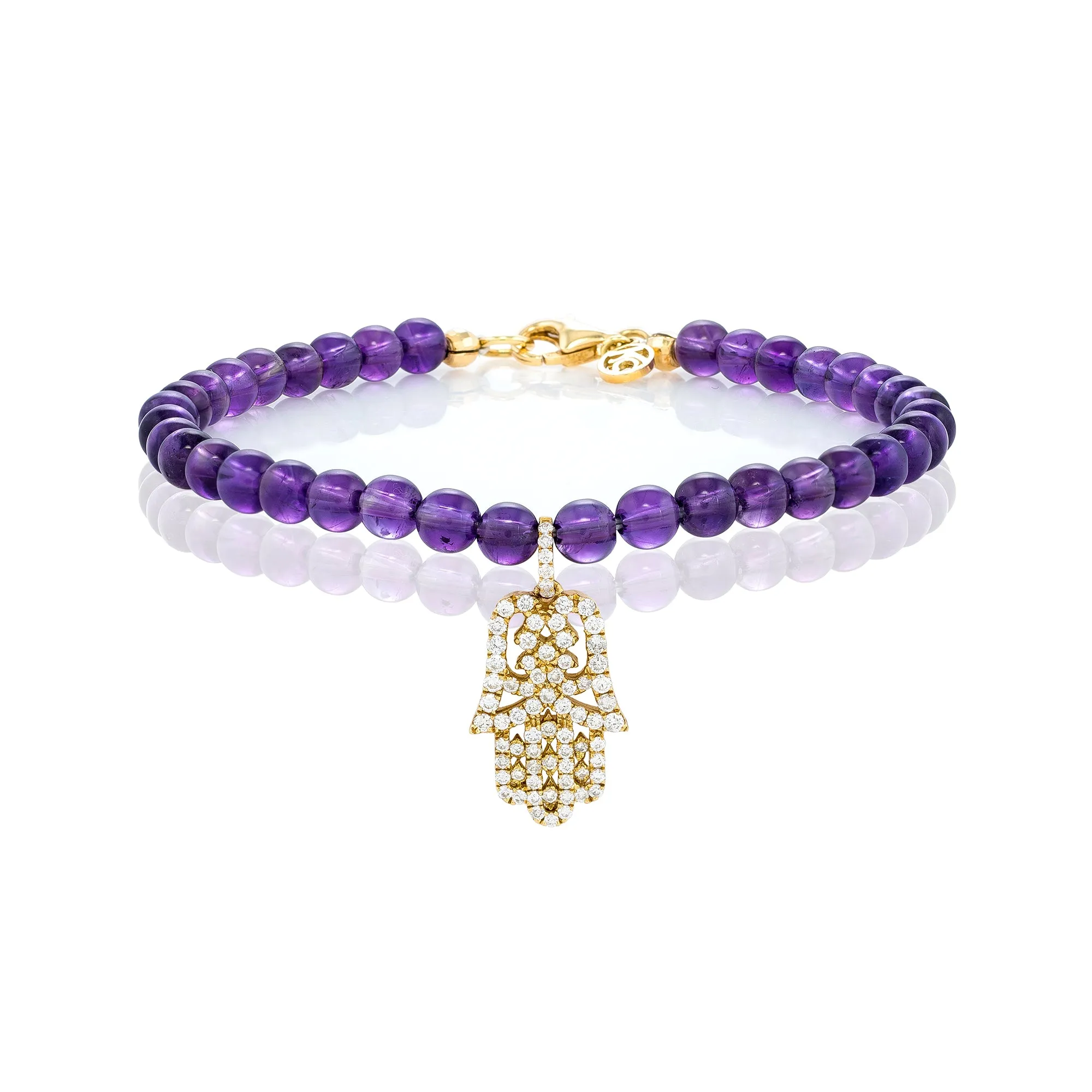 White Diamond Small Oriental Hamsa with Small Amethyst Beads