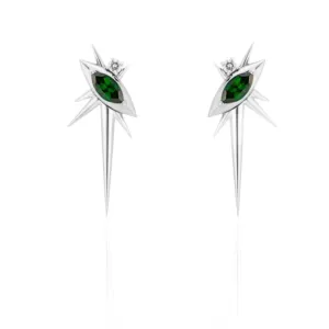 white Gold - Tsavorite And Diamond Drop Earrings - Spike Earrings