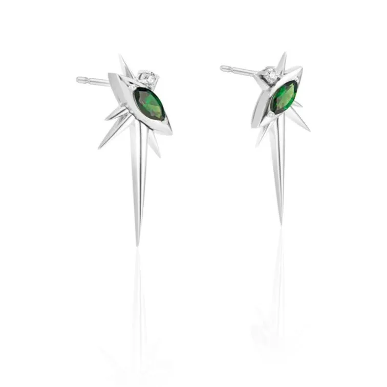 white Gold - Tsavorite And Diamond Drop Earrings - Spike Earrings