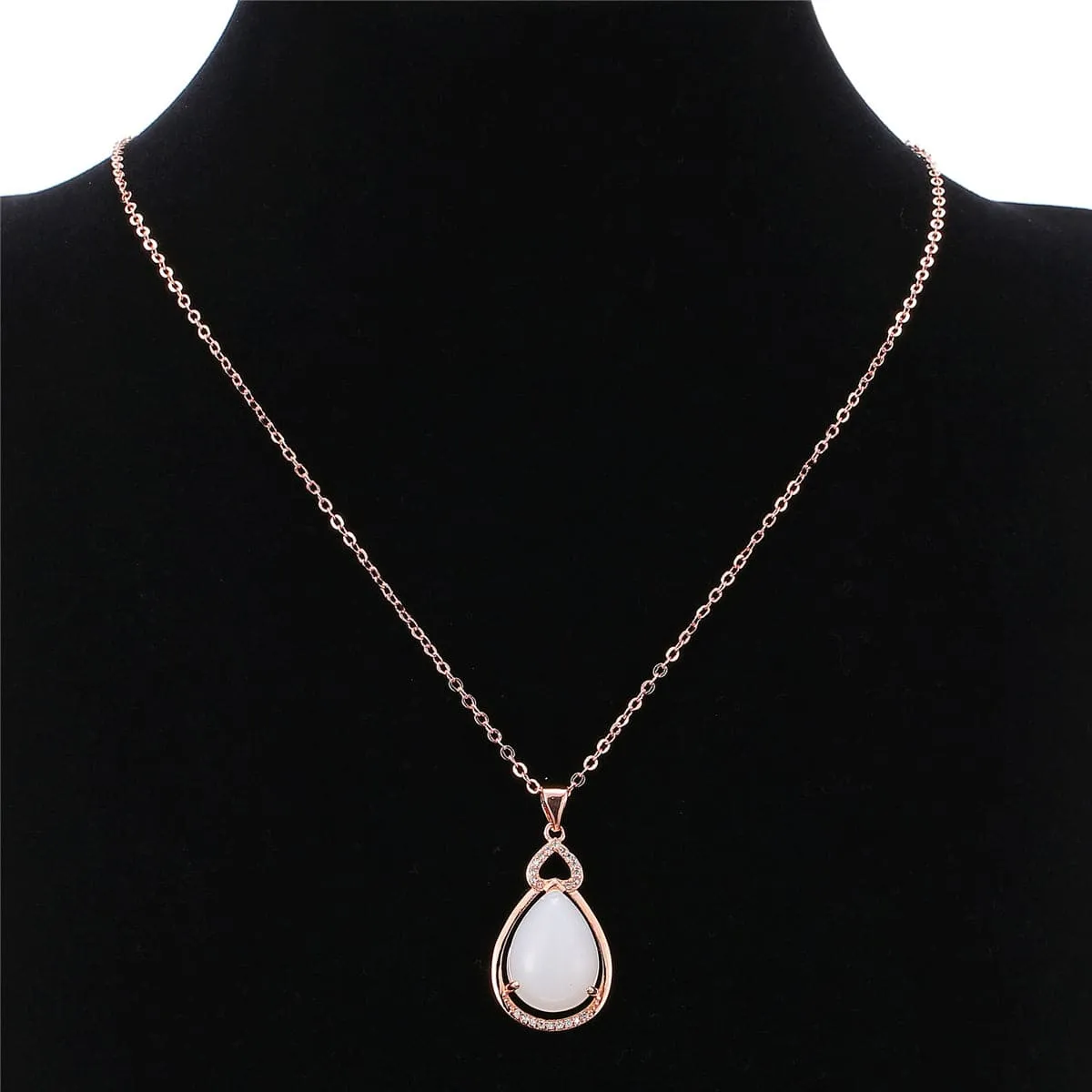 White Jade & Cubic Zirconia Pear Cut Pendant Necklace
