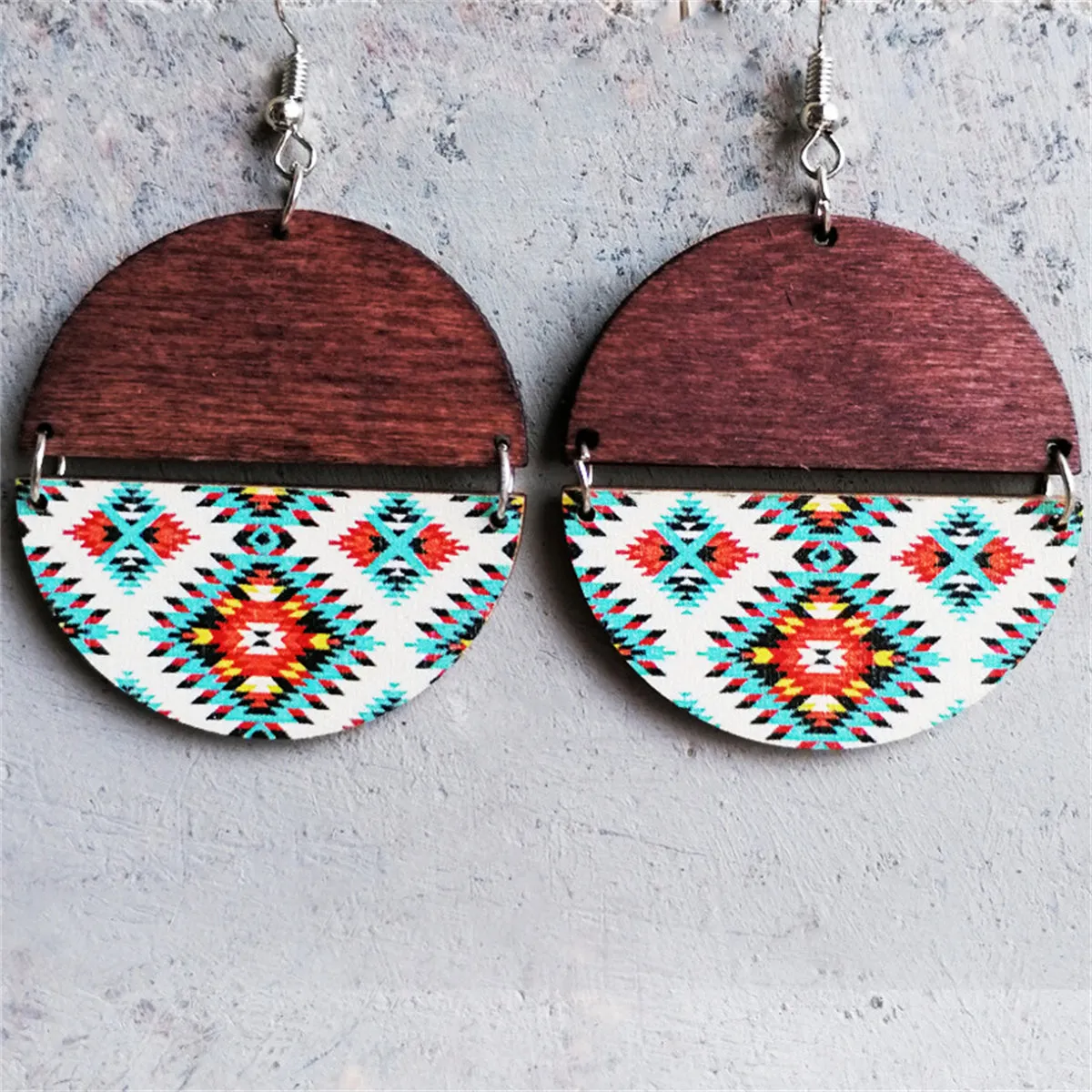 White Multicolor Wood & Silver-Plated Round Drop Earrings