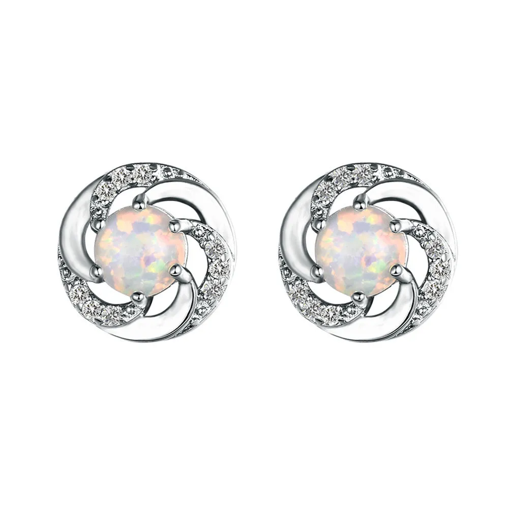 White Opal & Cubic Zirconia Vortex Stud Earrings