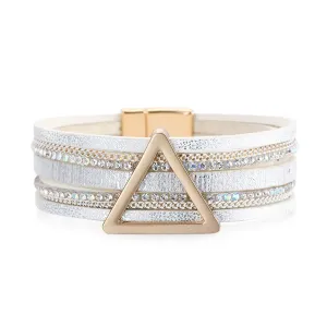 White Polystyrene & Cubic Zirconia Triangle Layered Bracelet