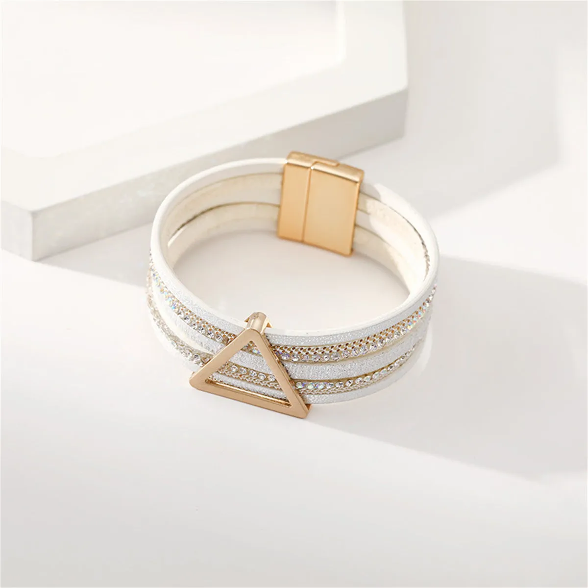 White Polystyrene & Cubic Zirconia Triangle Layered Bracelet