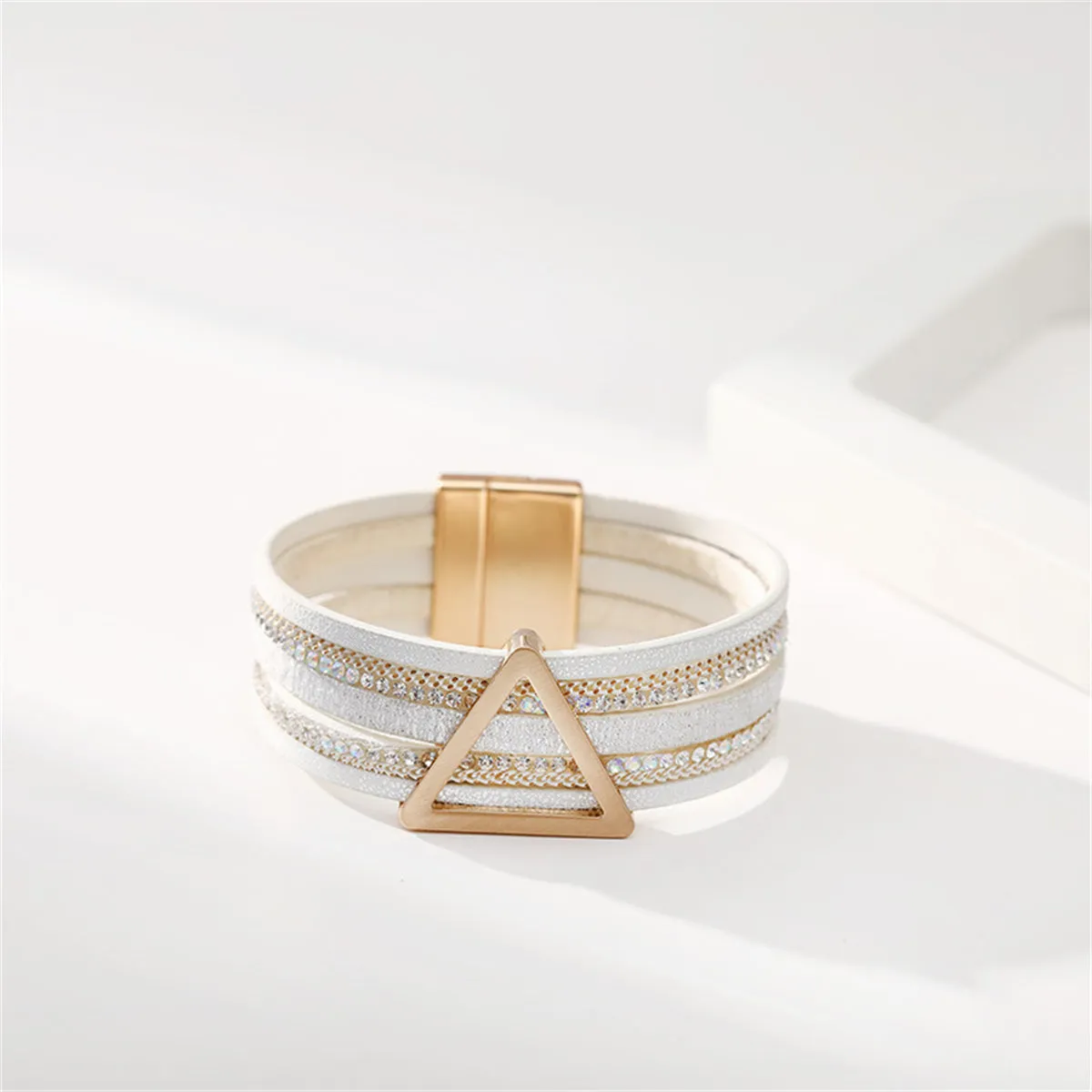 White Polystyrene & Cubic Zirconia Triangle Layered Bracelet