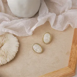 White Resin & 18K Gold-Plated Oval Stud Earrings