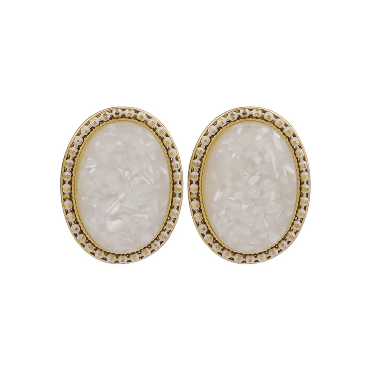 White Resin & 18K Gold-Plated Oval Stud Earrings