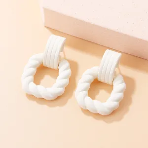 White Resin & Silver-Plated Twine Square Drop Earrings