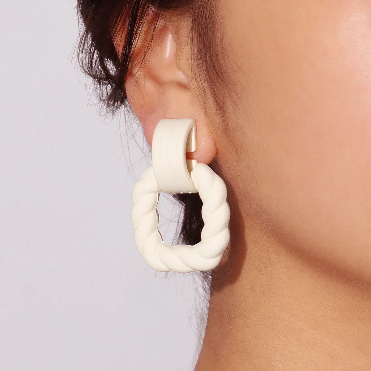 White Resin & Silver-Plated Twine Square Drop Earrings