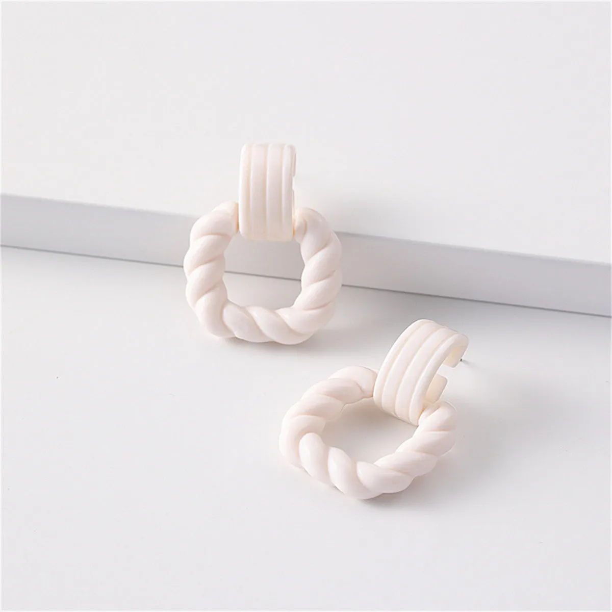 White Resin & Silver-Plated Twine Square Drop Earrings