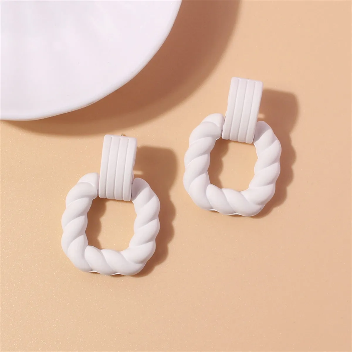 White Resin & Silver-Plated Twine Square Drop Earrings