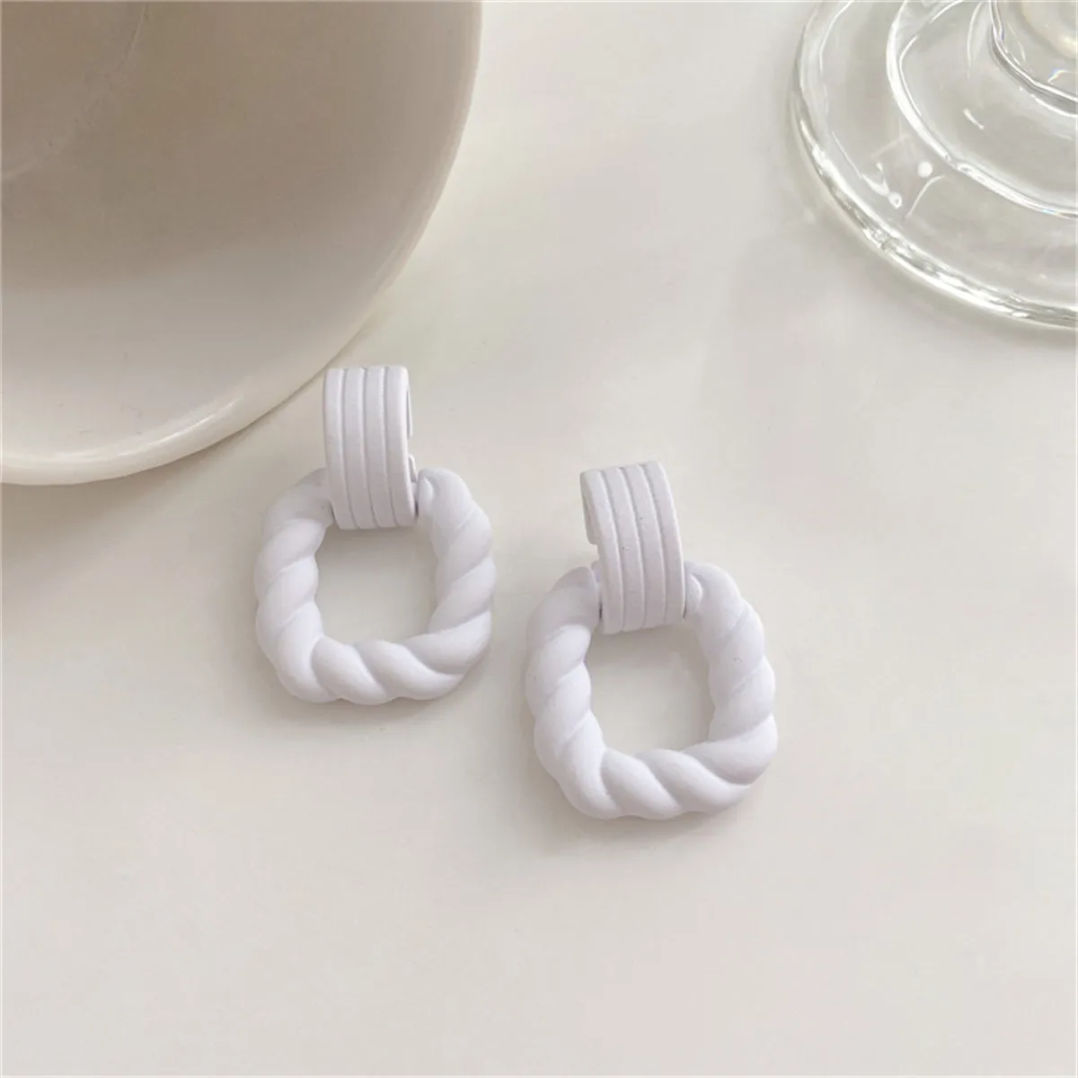 White Resin & Silver-Plated Twine Square Drop Earrings