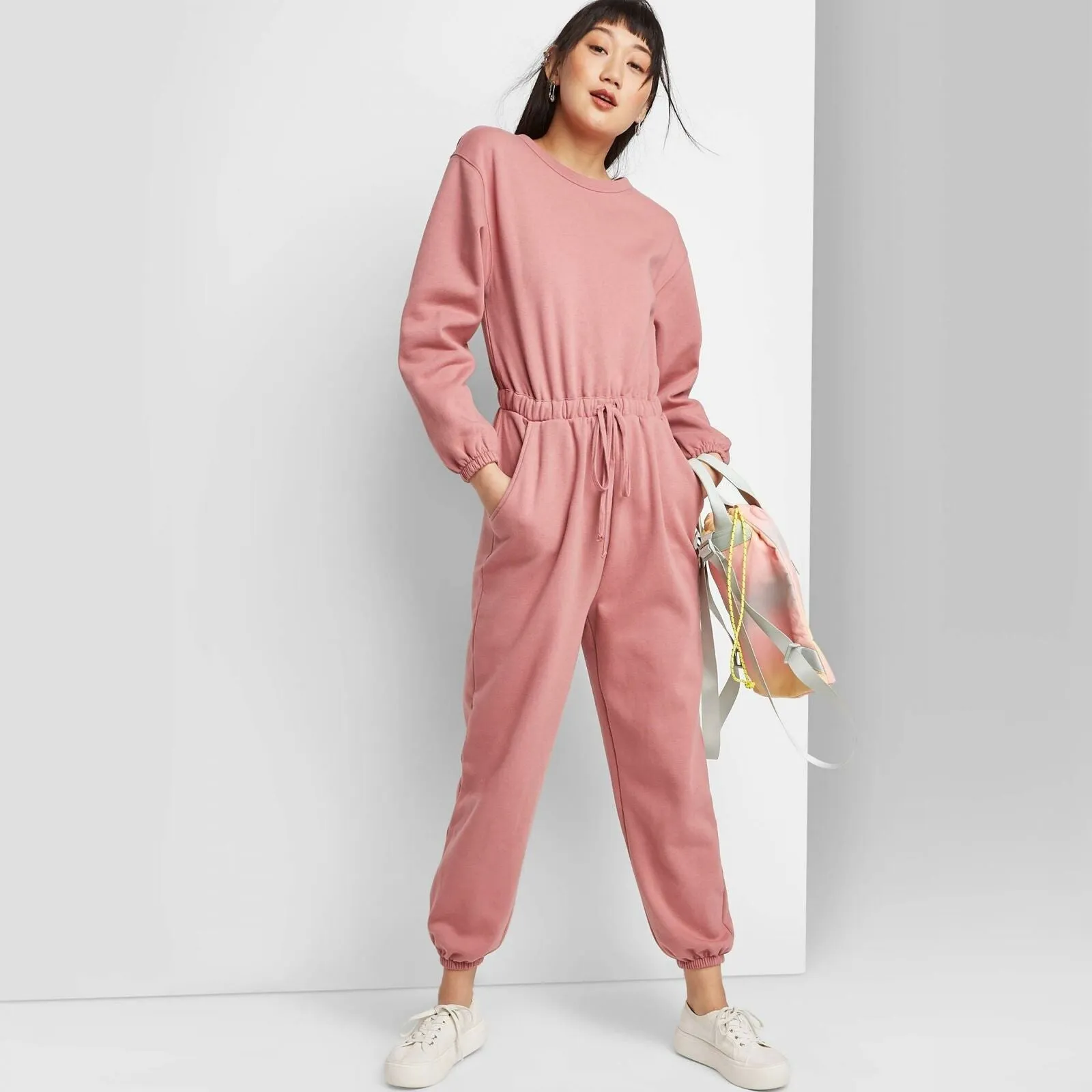 Wild Fable Women's Long Sleeve Round Neck Fleece Jumpsuit