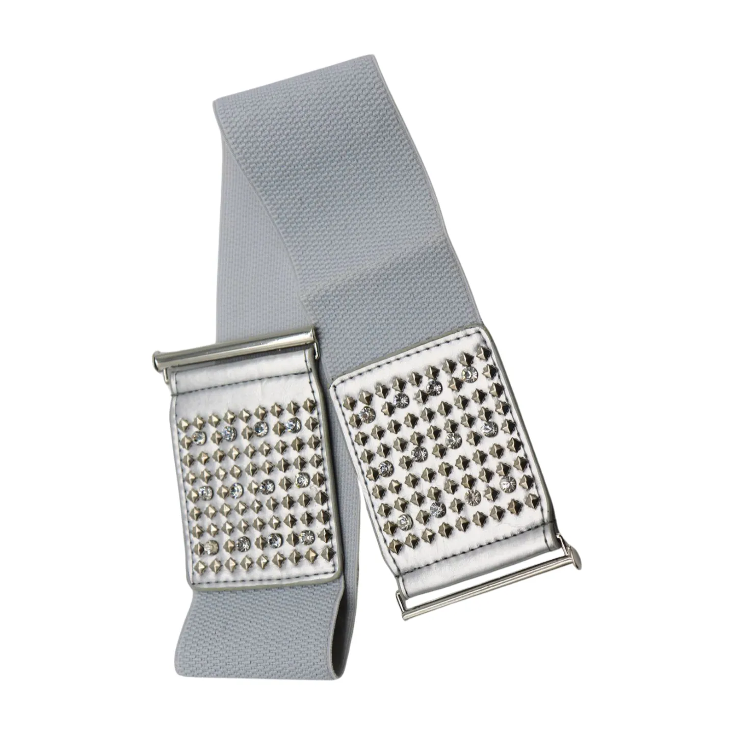 Women Silver Fashion Elastic Waistband Belt Bling Metal Studs Hip High Waist S M