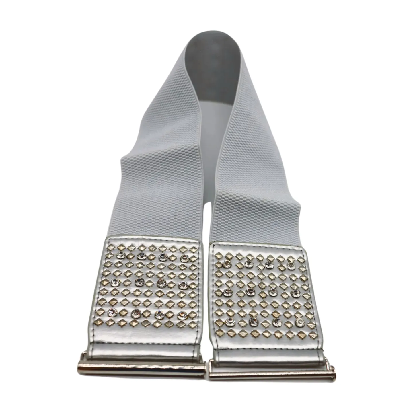Women Silver Fashion Elastic Waistband Belt Bling Metal Studs Hip High Waist S M