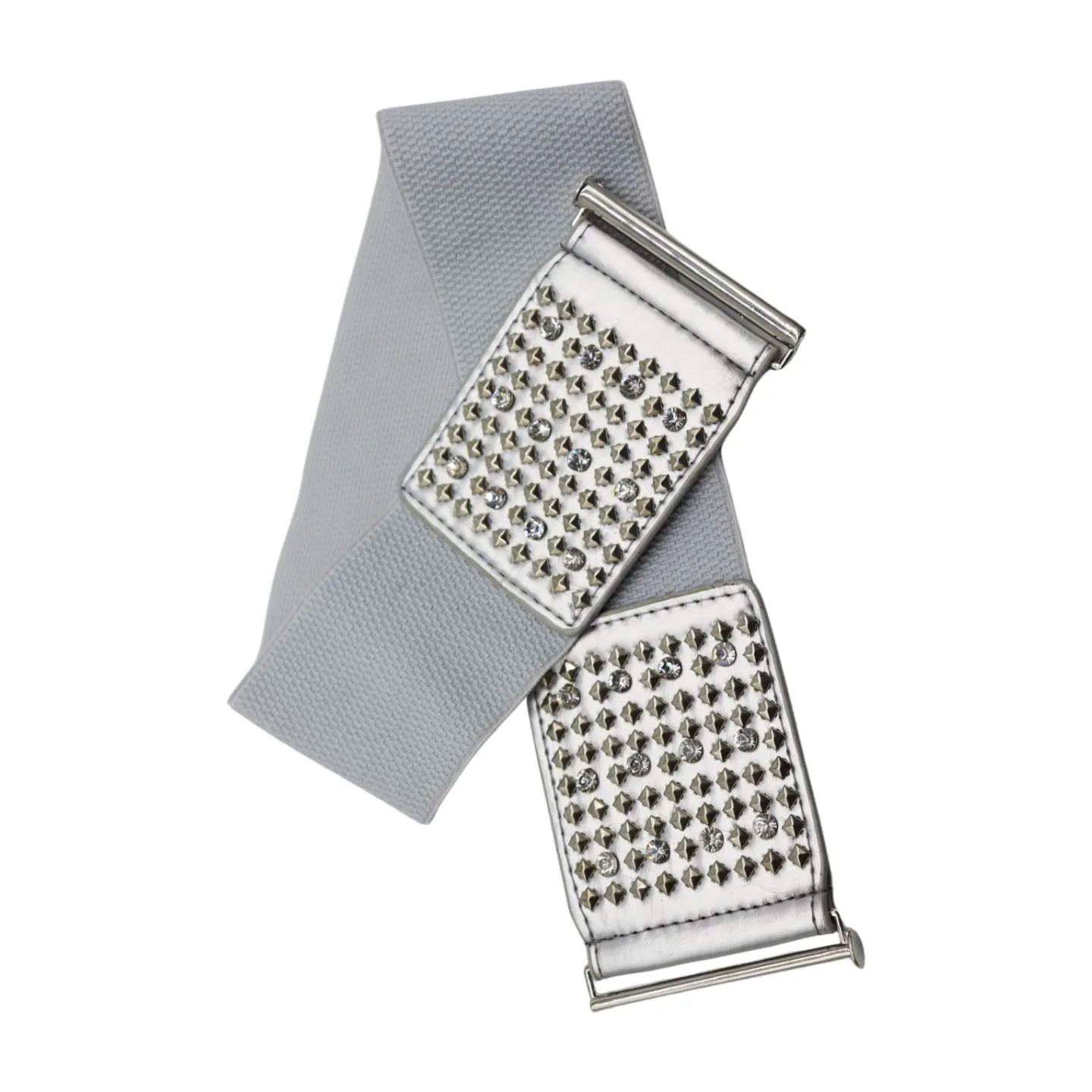 Women Silver Fashion Elastic Waistband Belt Bling Metal Studs Hip High Waist S M