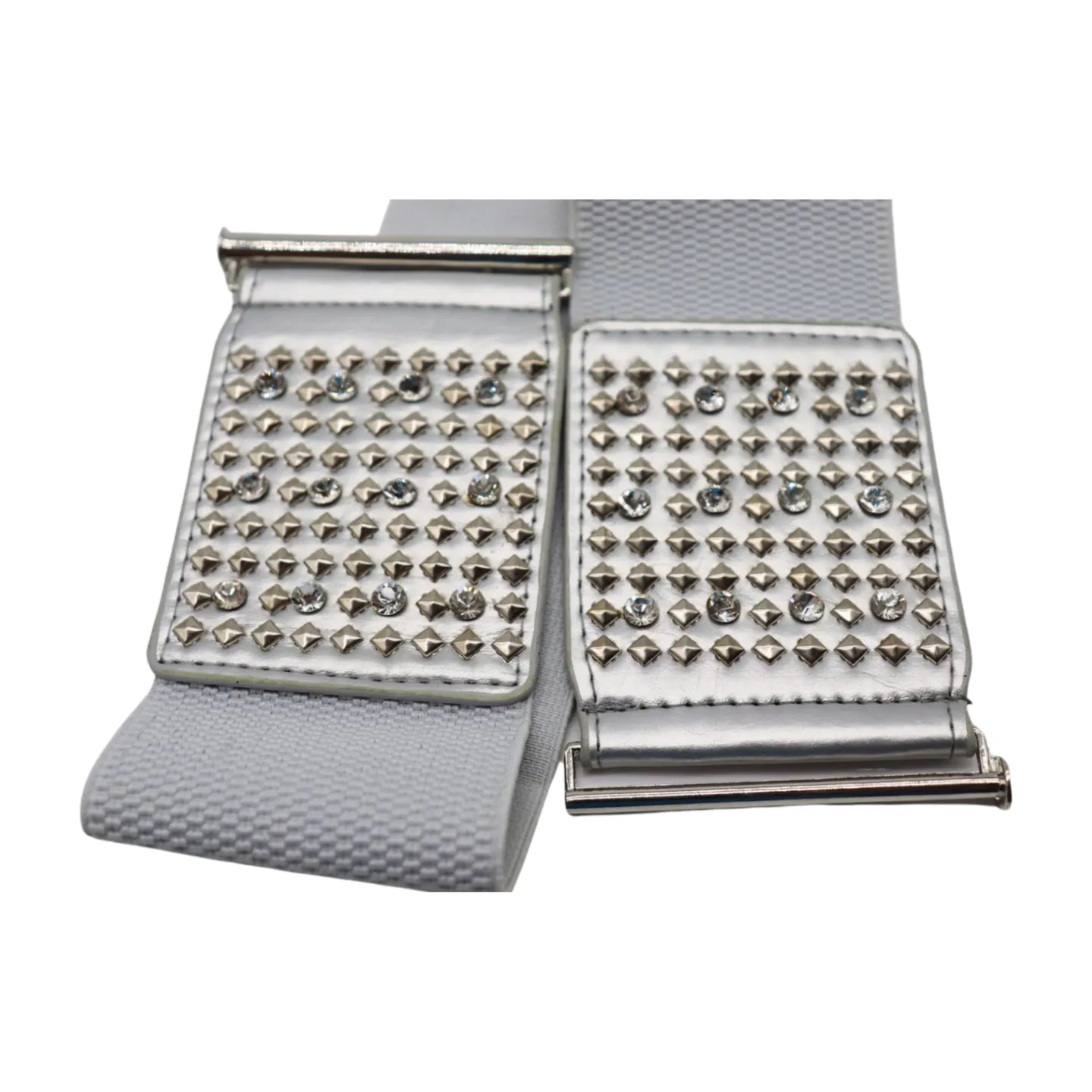 Women Silver Fashion Elastic Waistband Belt Bling Metal Studs Hip High Waist S M