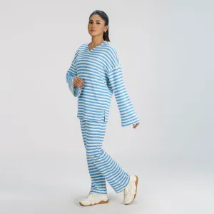 Women White & Blue Hoodie Joggers Set