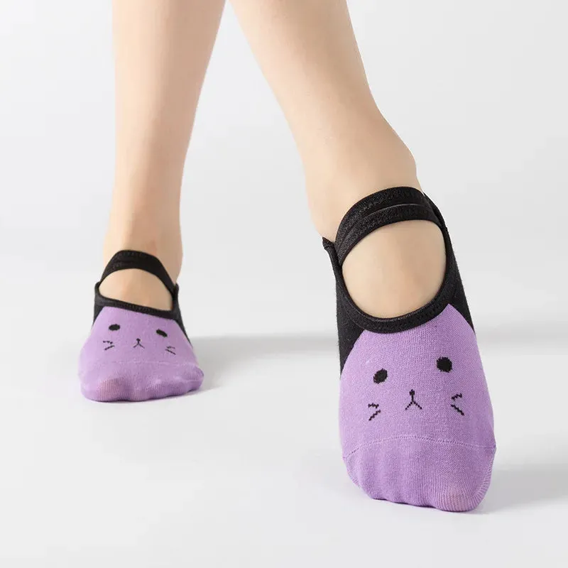 Women's Anti-Slip Yoga Socks - Cute Backless Bandage Pilates Socks for Ladies, Ballet Dance Fitness Slipper Cotton Sports Socks