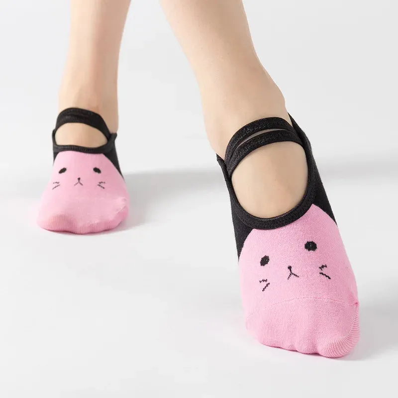 Women's Anti-Slip Yoga Socks - Cute Backless Bandage Pilates Socks for Ladies, Ballet Dance Fitness Slipper Cotton Sports Socks