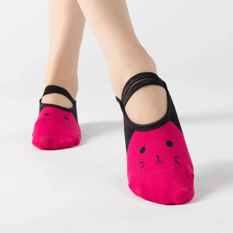 Women's Anti-Slip Yoga Socks - Cute Backless Bandage Pilates Socks for Ladies, Ballet Dance Fitness Slipper Cotton Sports Socks