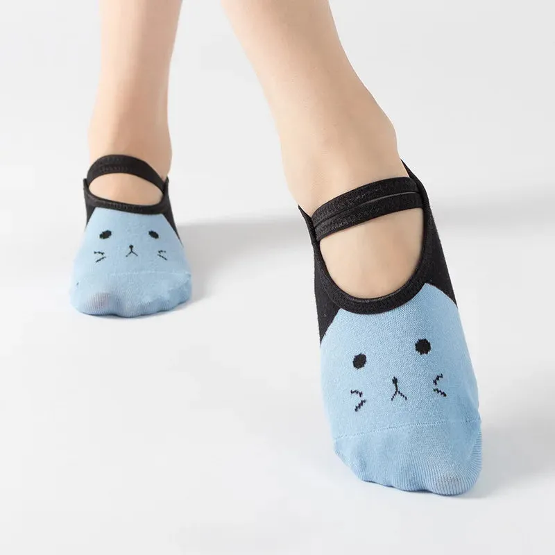 Women's Anti-Slip Yoga Socks - Cute Backless Bandage Pilates Socks for Ladies, Ballet Dance Fitness Slipper Cotton Sports Socks
