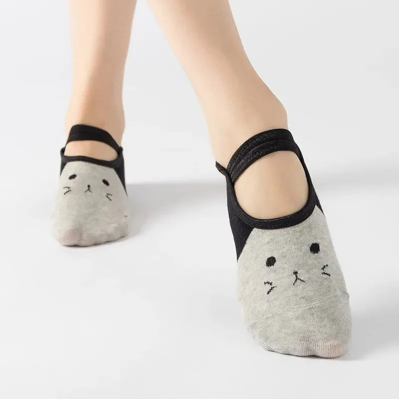 Women's Anti-Slip Yoga Socks - Cute Backless Bandage Pilates Socks for Ladies, Ballet Dance Fitness Slipper Cotton Sports Socks