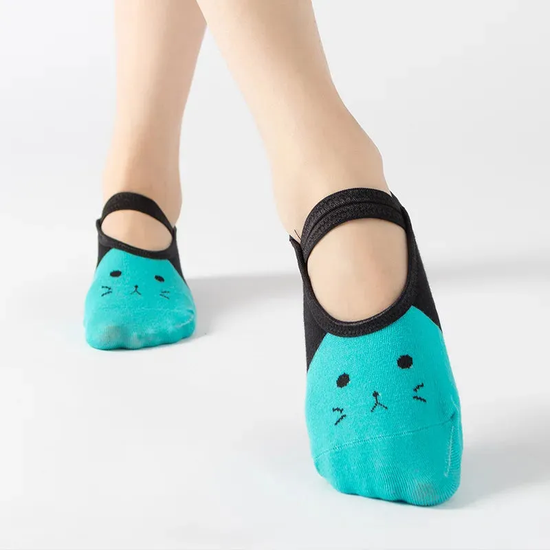 Women's Anti-Slip Yoga Socks - Cute Backless Bandage Pilates Socks for Ladies, Ballet Dance Fitness Slipper Cotton Sports Socks